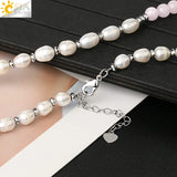CSJA Oval Natural Pearl Necklace Tree of Life Hollow Round Crystal Pendant