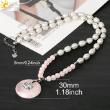 CSJA Oval Natural Pearl Necklace Tree of Life Hollow Round Crystal Pendant