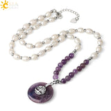 CSJA Oval Natural Pearl Necklace Tree of Life Hollow Round Crystal Pendant