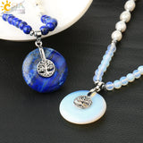 CSJA Oval Natural Pearl Necklace Tree of Life Hollow Round Crystal Pendant