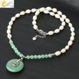 CSJA Oval Natural Pearl Necklace Tree of Life Hollow Round Crystal Pendant