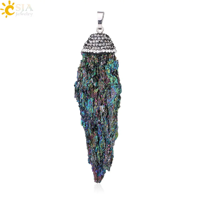 CSJA Real Reiki Natural Ore Stone Pendant Raw Gem Material Healing Jewelry E081
