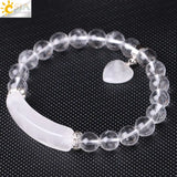 CSJA Clear Quartz Rock Crystal Bracelet Heart Pendant Chakra Jewelry