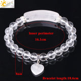CSJA Clear Quartz Rock Crystal Bracelet Heart Pendant Chakra Jewelry
