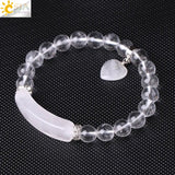 CSJA Clear Quartz Rock Crystal Bracelet Heart Pendant Chakra Jewelry
