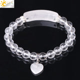 CSJA Clear Quartz Rock Crystal Bracelet Heart Pendant Chakra Jewelry