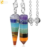 CSJA 7 Chakra Pendulum Natural Gem Stone Healing Point Pendant Chain