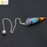 CSJA 7 Chakra Pendulum Natural Gem Stone Healing Point Pendant Chain