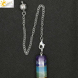 CSJA 7 Chakra Pendulum Natural Gem Stone Healing Point Pendant Chain
