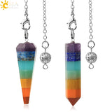 CSJA 7 Chakra Pendulum Natural Gem Stone Healing Point Pendant Chain