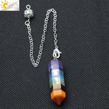 CSJA 7 Chakra Pendulum Natural Gem Stone Healing Point Pendant Chain
