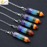 CSJA 7 Chakra Pendulum Natural Gem Stone Healing Point Pendant Chain