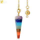 CSJA 7 Chakra Pendulum Natural Gem Stone Healing Point Pendant Chain