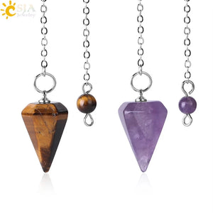 CSJA Reiki Healing Pendulums Radiesthesia Natural Stones Pendant for Men Women