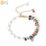 CSJA Reiki Natural Chip Crystal Stone Bracelet for Women Freshwater Pearl