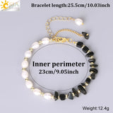CSJA Reiki Natural Chip Crystal Stone Bracelet for Women Freshwater Pearl