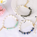CSJA Reiki Natural Chip Crystal Stone Bracelet for Women Freshwater Pearl