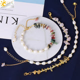 CSJA Reiki Natural Chip Crystal Stone Bracelet for Women Freshwater Pearl