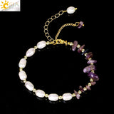 CSJA Reiki Natural Chip Crystal Stone Bracelet for Women Freshwater Pearl