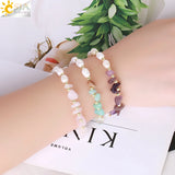 CSJA Reiki Natural Chip Crystal Stone Bracelet for Women Freshwater Pearl