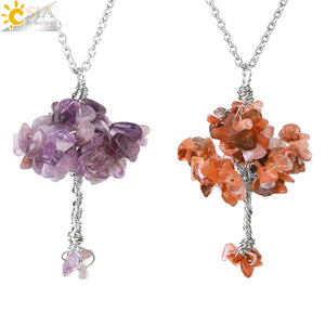 CSJA Reiki Crystal Tree of Life Pendant Necklace Amethyst Healing Stone
