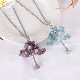 CSJA Reiki Crystal Tree of Life Pendant Necklace Amethyst Healing Stone