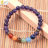 CSJA Amethyst Bracelet 7 Chakra 8mm Yoga Beads