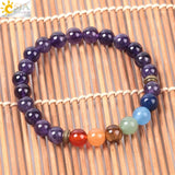 CSJA Amethyst Bracelet 7 Chakra 8mm Yoga Beads