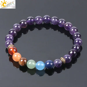CSJA Amethyst Bracelet 7 Chakra 8mm Yoga Beads