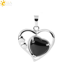 CSJA Reiki Natural Stone Heart Pendant Necklace Healing Amethysts Pink Crystal