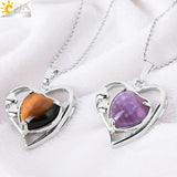 CSJA Reiki Natural Stone Heart Pendant Necklace Healing Amethysts Pink Crystal