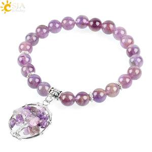 CSJA Reiki Amethyst Bead Bracelet Tree of Life E873