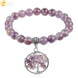 CSJA Reiki Amethyst Bead Bracelet Tree of Life E873