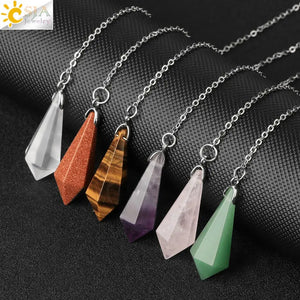 CSJA Rock Crystal Quartz Pendulum Dowsing Rod Natural Stone Pendant