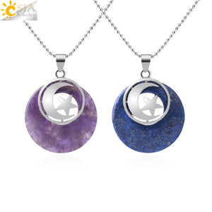 CSJA Natural Stone Necklaces Reiki Lapis Lazuli Tiger Eye Moon Star Charms F852