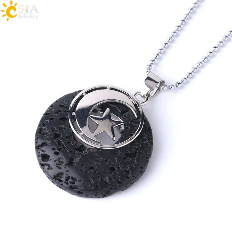 CSJA Natural Stone Necklaces Reiki Lapis Lazuli Tiger Eye Moon Star Charms F852