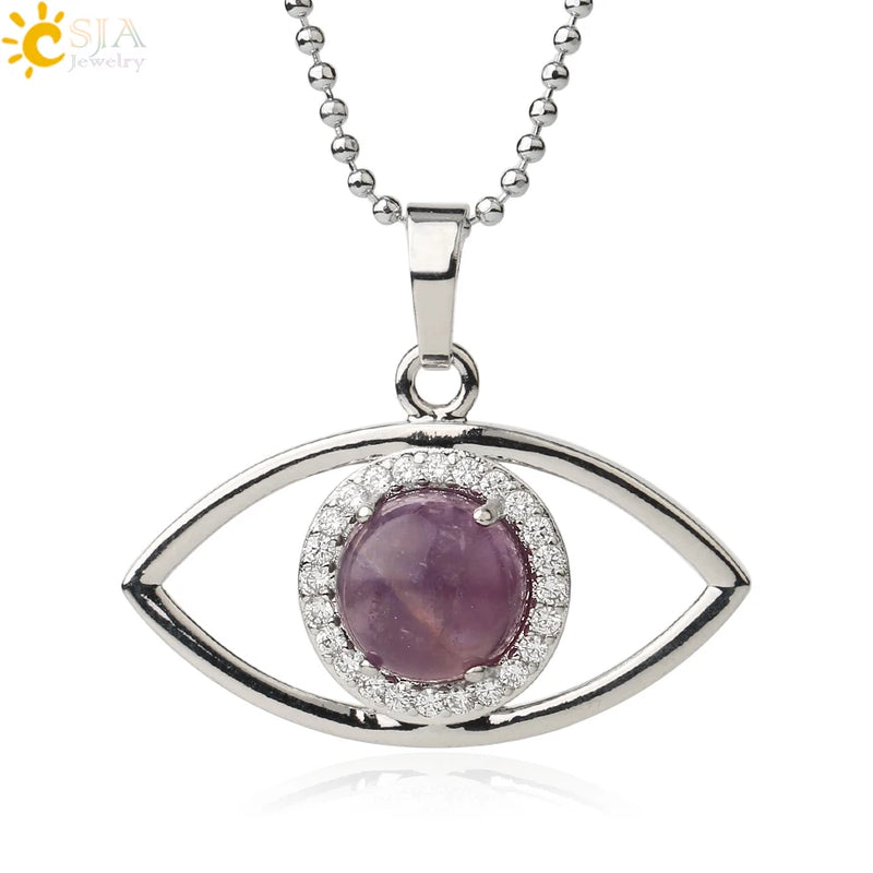 Natural Stone Devil's Eye Amulet Pendant Necklace