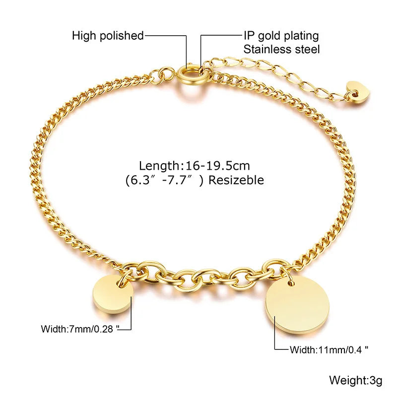 CSJA Silver Stainless Steel Blank Charms Bracelet