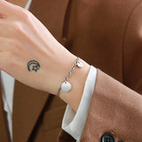 CSJA Silver Stainless Steel Blank Charms Bracelet
