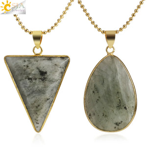CSJA Spectrolite Labradorite Water Drop Triangle Necklaces Pendants