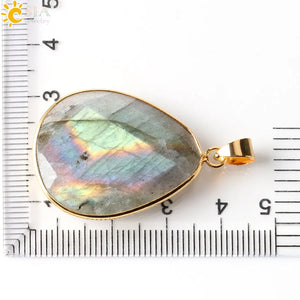 CSJA Spectrolite Labradorite Water Drop Triangle Necklaces Pendants