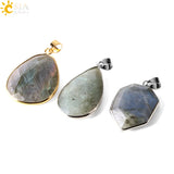 CSJA Spectrolite Labradorite Water Drop Triangle Necklaces Pendants
