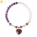 CSJA Spiritual Bracelet 6mm Quartz Beads Heart Charm Reiki Healing H045