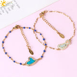 CSJA Women's Golden Heart Link Chain Bracelet Enamel Beads Jewelry