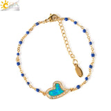 CSJA Women's Golden Heart Link Chain Bracelet Enamel Beads Jewelry