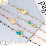 CSJA Women's Golden Heart Link Chain Bracelet Enamel Beads Jewelry