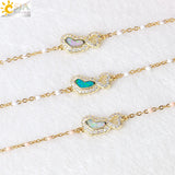 CSJA Women's Golden Heart Link Chain Bracelet Enamel Beads Jewelry