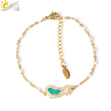 CSJA Women's Golden Heart Link Chain Bracelet Enamel Beads Jewelry
