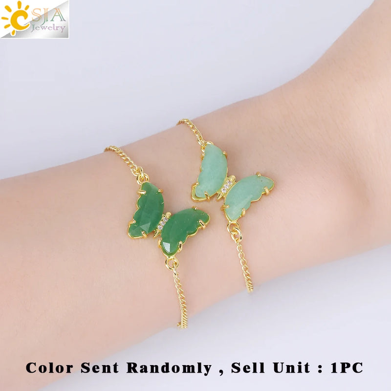 CSJA Butterfly Bracelet, Natural Stone Crystal Chain Bracelet