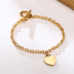 CSJA Stainless Steel Chain Heart Charms Bracelets for Women OT Buckle Bracelet